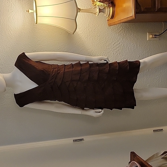 VTG JESSICA HOWARD Metallic Bronze Cascading Ruffle Holiday Party Hoco Dress - Picture 3 of 10